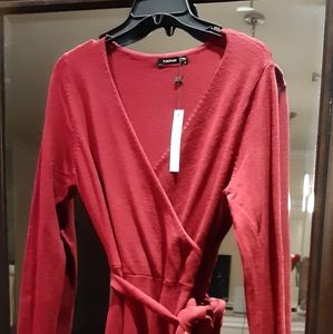 Burgundy  Long sleeve form flattering dress